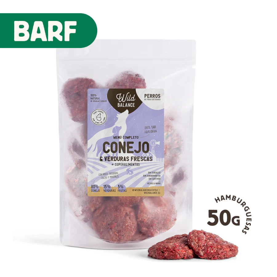 1 kg Wild Balance Menú Barf conejo con verduras comida congelada para perros - Image 2