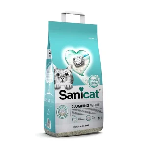 10 L Sanicat Clumping White Arena Blanca Aglomerante sin perfume para gatos