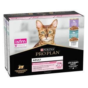 10 sobres x 85 g Pro Plan Adult Delicate Digestion Pavo y Pescado del Océano en Salsa sobre para gatos