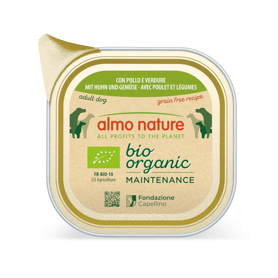 100 g Almo Nature Bio Organic Maintenance Grain Free Pollo y Verduras tarrina para perros