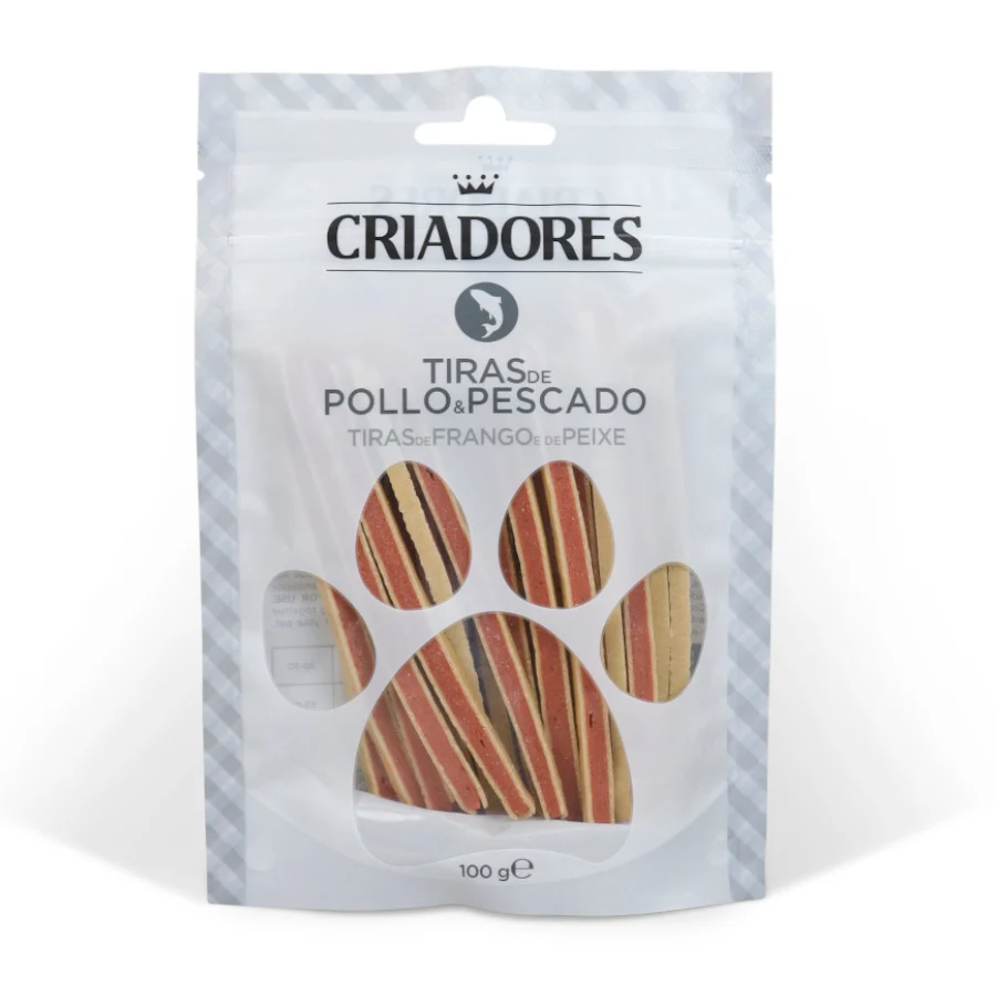 100 g Criadores Tiras de Pollo y Pescado snack para perros