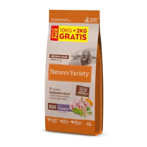 12 kg (10 + 2 kg ¡gratis!) Nature's Variety Healthy Grains Adult Medium Maxi Pavo pienso para perros