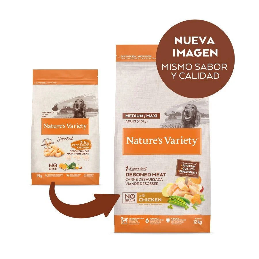12 kg (10 + 2 kg ¡gratis!) Nature's Variety No Grain Adult Medium Maxi Pollo pienso para perros - Image 2