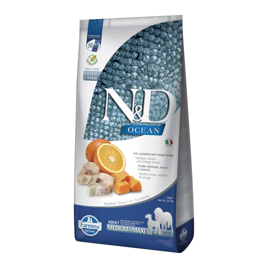 12 kg Farmina N&D Ocean Bacalao, Calabaza y Naranja pienso para perros