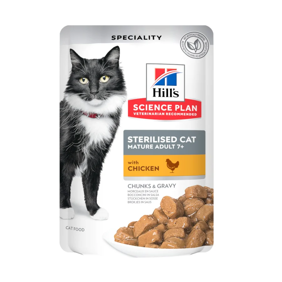 12 sobres x 85 g Hill's Science Plan Sterilised Mature Pollo en Salsa sobre para gatos