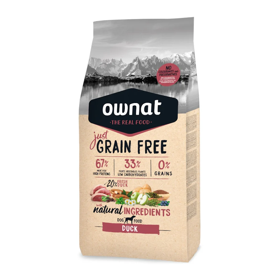 14 kg Ownat Just Grain Free Adulto Pato pienso para perros