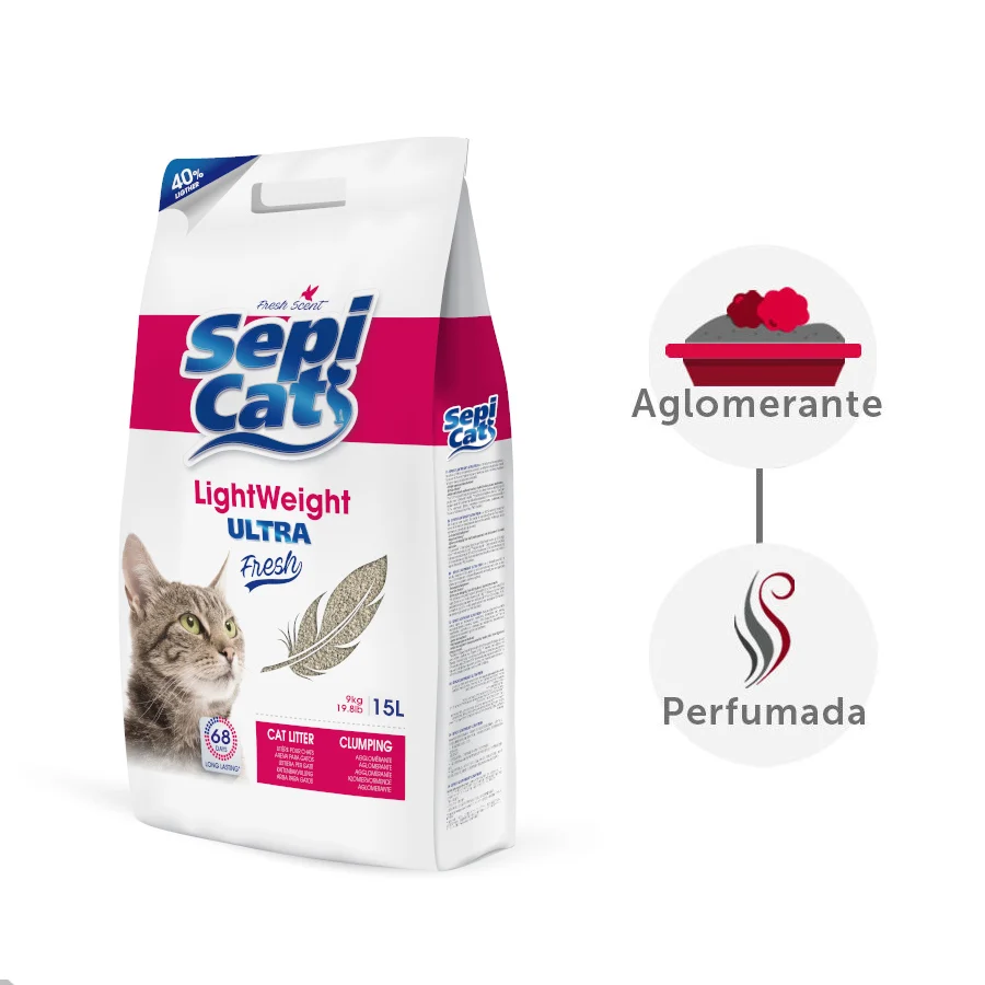 15 L Sepicat LightWeight Ultra Fresh arena aglomerante ligera para gatos - Image 2