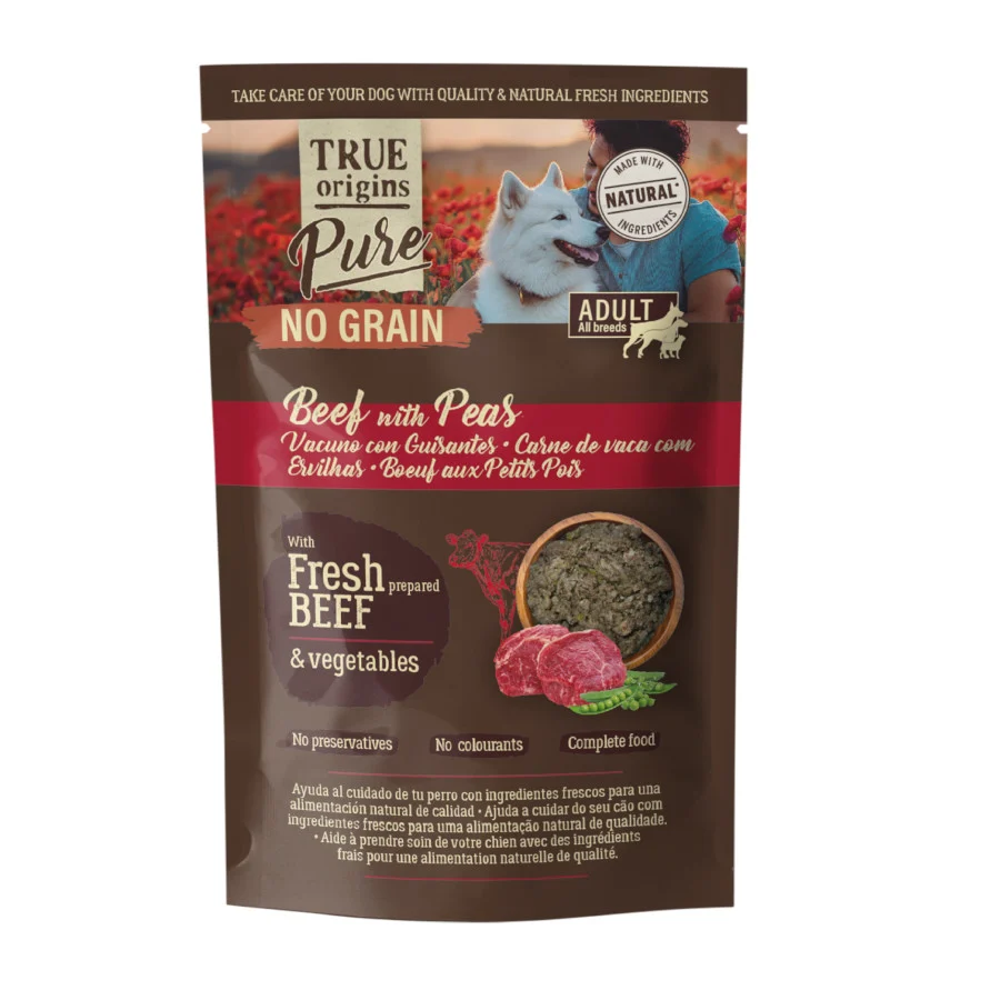 True Origins Pure Vacuno con Guisantes sobre para Perros