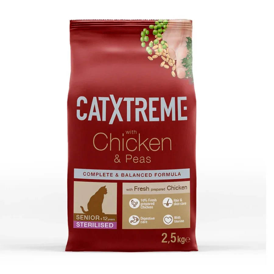2.5 kg Catxtreme Senior Sterilised Pollo y Guisantes pienso para gatos
