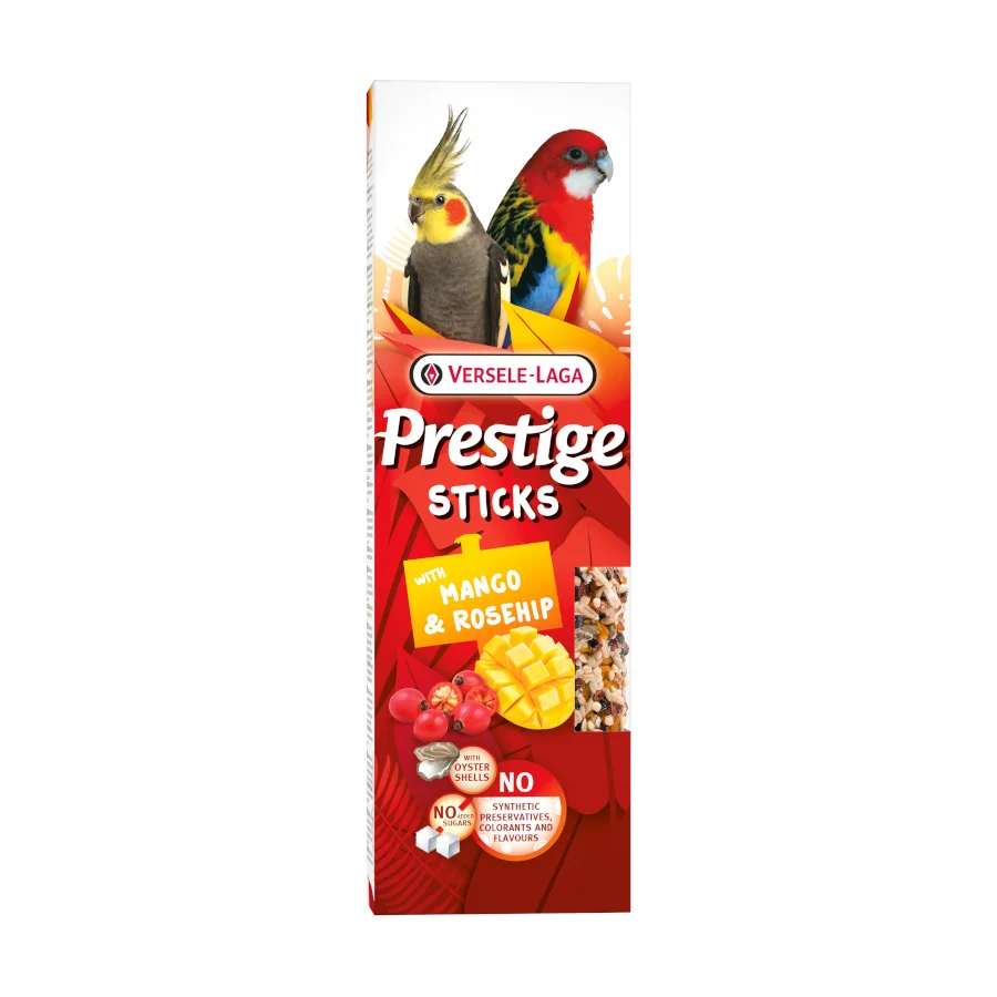 2 barritas Versele-Laga Prestige Sticks Barritas Mango y Escaramujo para aves medianas