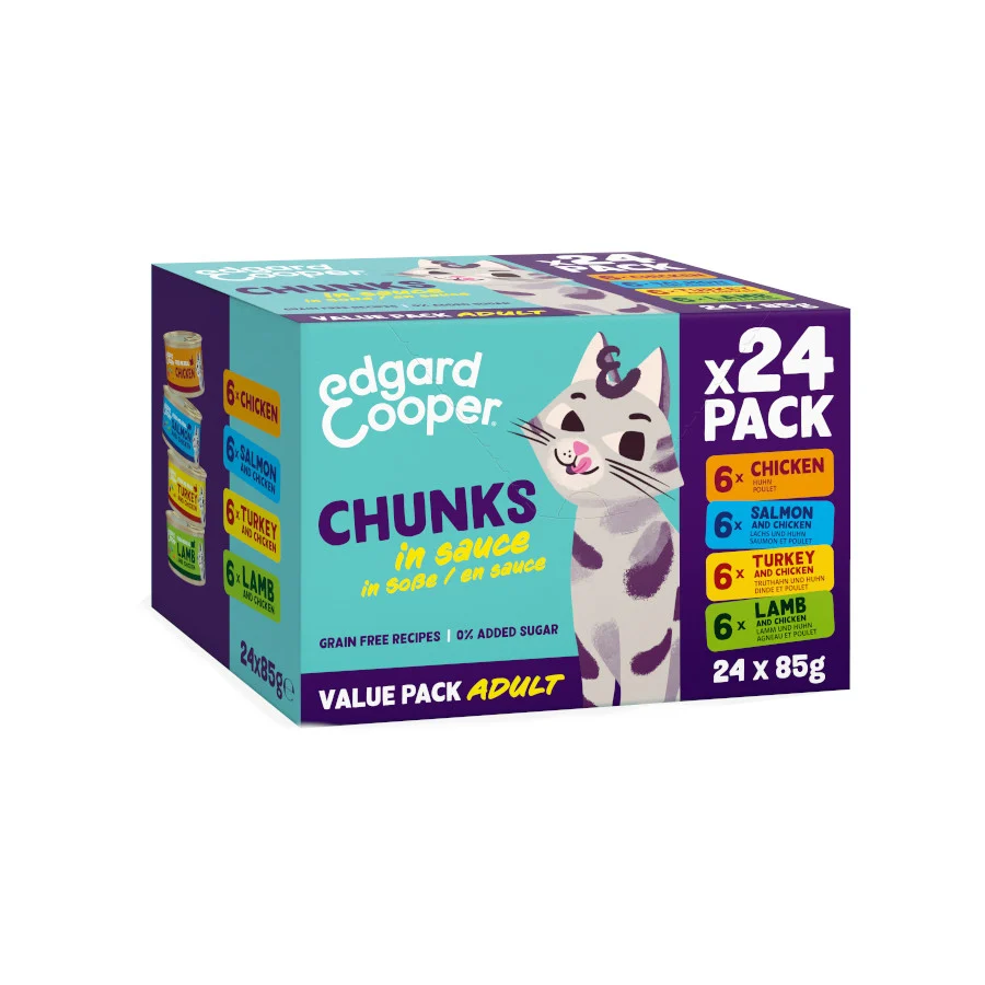 24 latas x 85 g Edgard & Cooper multipack chunks comida para gatos