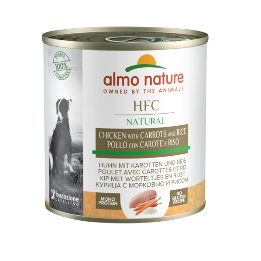 280 g Almo Nature HFC Pollo, Zanahorias y Arroz lata para perros