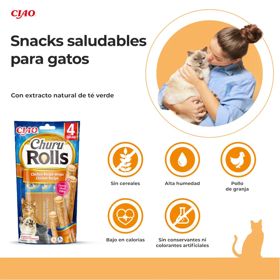 4 sobres x 10 g Churu Sticks Rolls de Pollo para gatos - Image 2