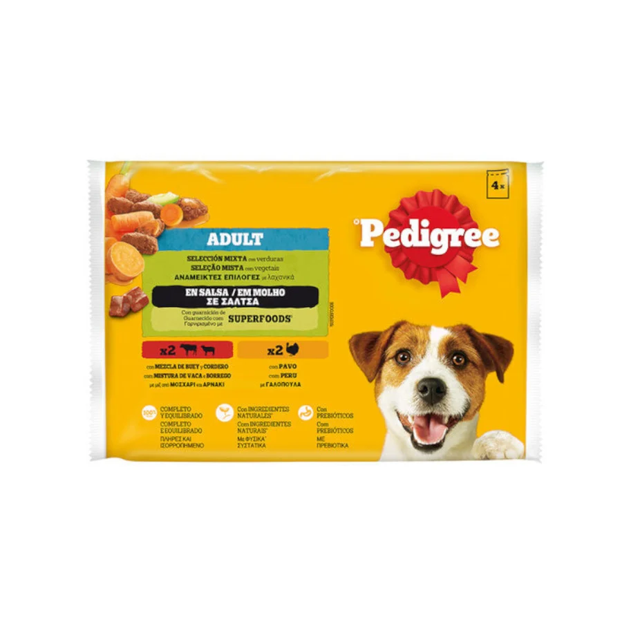 4 sobres x 100 g Pedigree Adulto Selección de Carnes Sobre en Salsa para perros