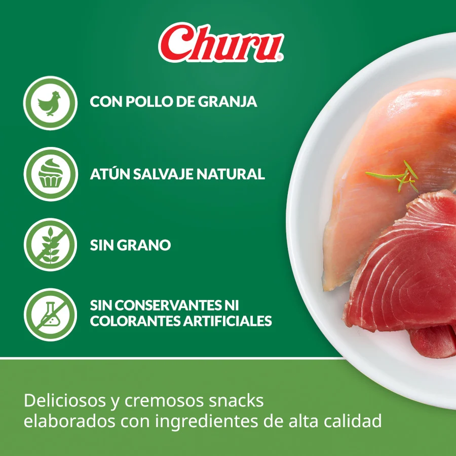 4 sobres x 14 g Churu Snack Cremoso Receta de Pollo con Atún para perros - Image 2
