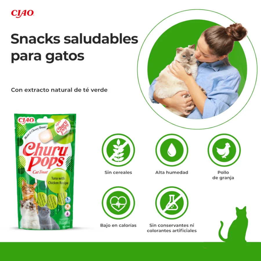 4 sobres x 15 g Churu Palitos Pops de Atún y Pollo para gatos - Image 2