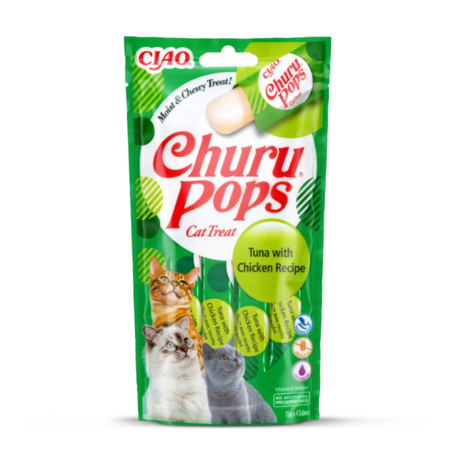 4 sobres x 15 g Churu Palitos Pops de Atún y Pollo para gatos