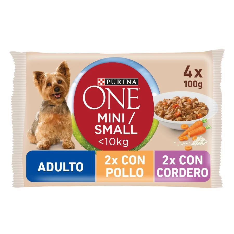 4 sobres x 85 g One Adult Mini Small Pollo y Cordero en Salsa sobre para perros