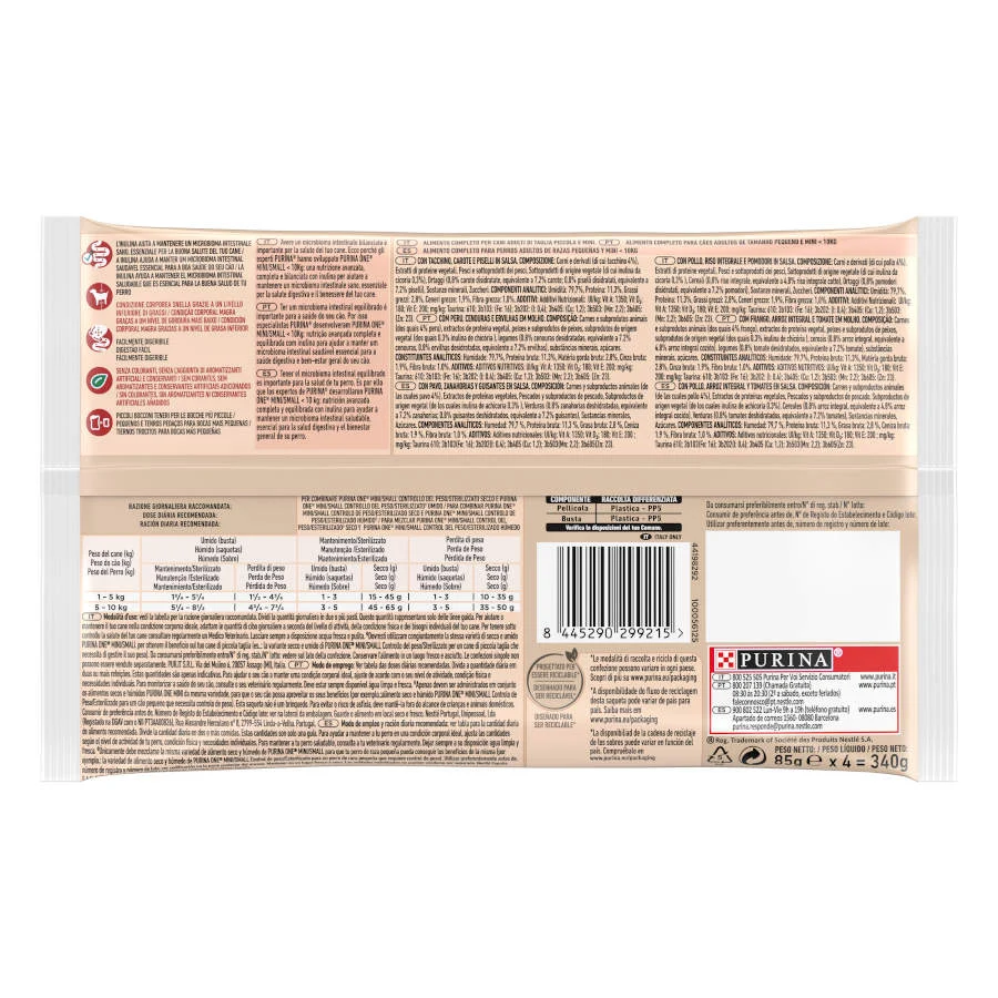 4 sobres x 85 g One Adult Mini Small Weight Control Pollo y Pavo en Salsa sobre para perros - Image 2