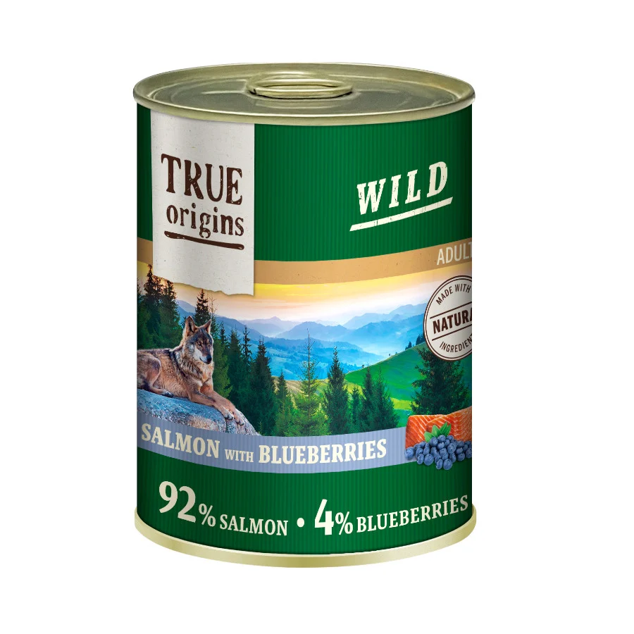 True Origins Wild Adult Salmón con arándanos lata para perros