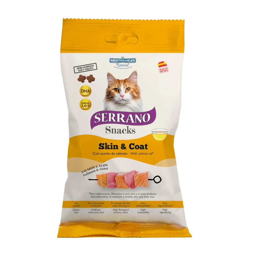 50 g Serrano Bocaditos Omega 3 y DHA de Salmón y Atún para gatos
