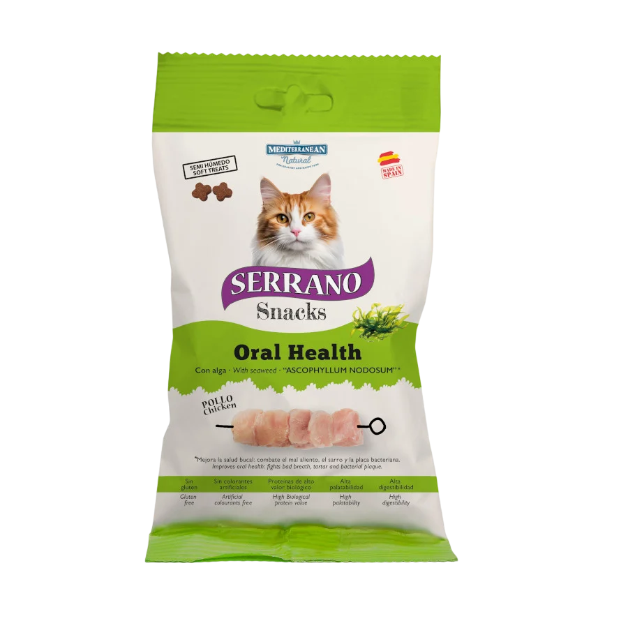 50 g Serrano Bocaditos Oral Health de Pollo para gatos