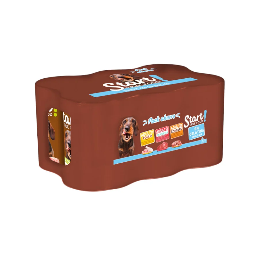 6 latas x 400 g Start! Adult Pollo, Ternera y Cordero en Gelatina lata para perros