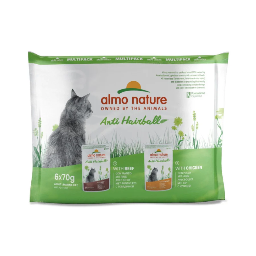 6 sobres x 70 g Almo Nature Anti Hairball Buey y Pollo sobre para gatos