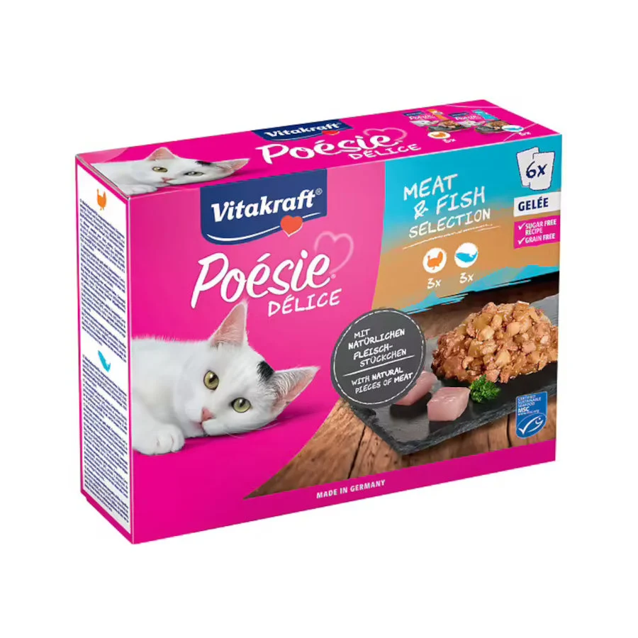 6 sobres x 85 g Vitakraft Poésie Délice Selección de Carne y Pescado Sobre en Gelatina para gatos