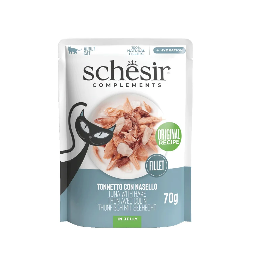 70 g Schesir Atún con Merluza en Gelatina sobre para gatos