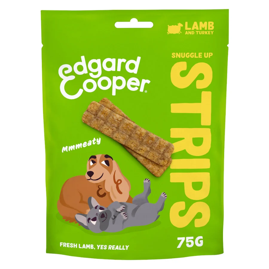 75 g Edgard & Cooper Tiras de Cordero y Pavo snack para perros