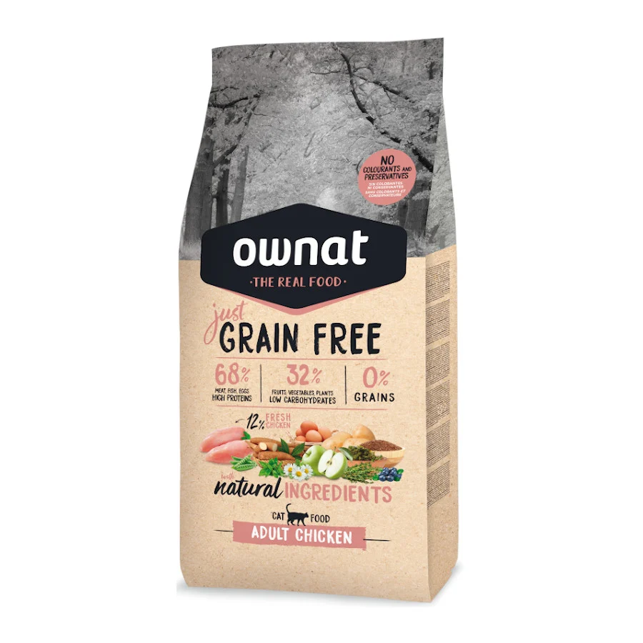 8 kg Ownat Just Grain Free Adulto Pollo pienso para gatos