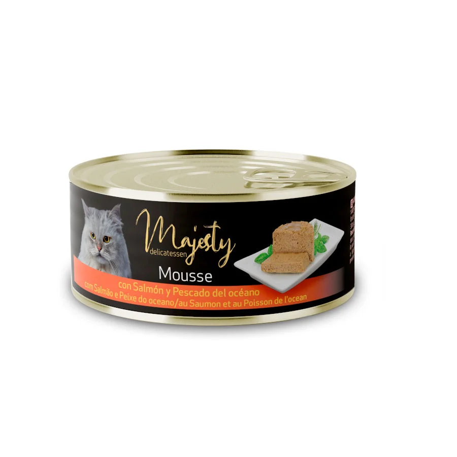 85 g Majesty Adult Mousse de Salmón y Pescado del Océano lata para gatos