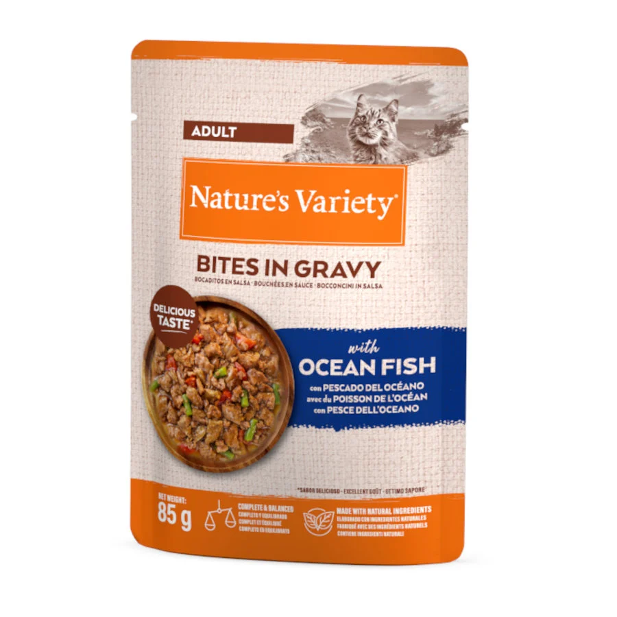 85 g Nature’s Variety Adult Bocaditos de Pescado del Océano Sobre en Salsa para gatos