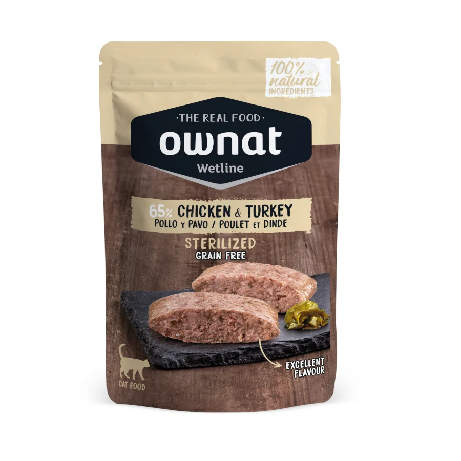 85 g Ownat Wetline Esterilizado Pollo y Pavo sobre para gatos