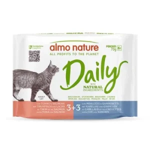 Almo Nature Daily Menu 6 x 70 g Pack mixto I (2 variedades: atún y salmón, bacalao y gambas)