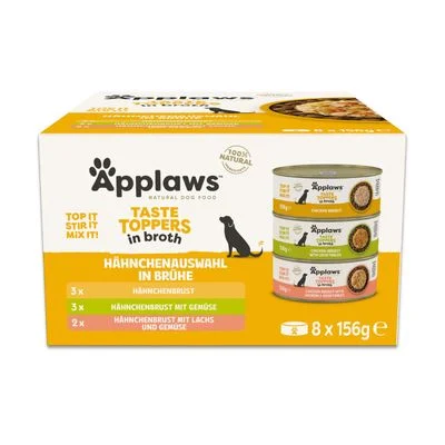 Applaws Taste Toppers con caldo latas para perros 8 x 156 g Pack mixto en caldo