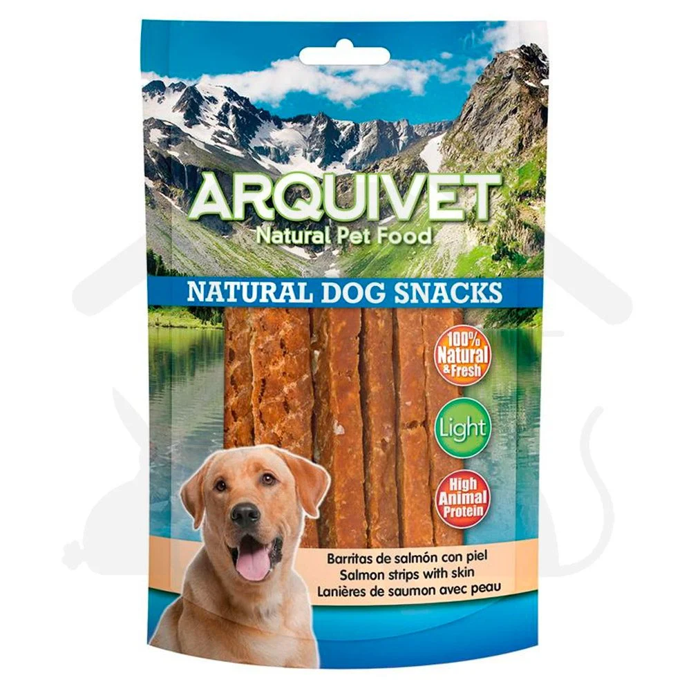 ARQUIVET Snacks naturales | Barritas de Salmón con piel 100g
