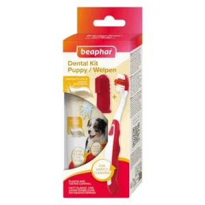 beaphar Set de cuidado dental para cachorros Set: Cepillo + cepillo de dedo + pasta dental para cachorros