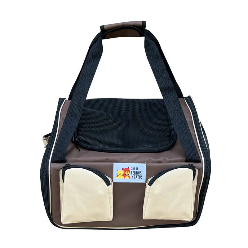 Bolso Transporte con Bolsillos Café con Beige - Image 2