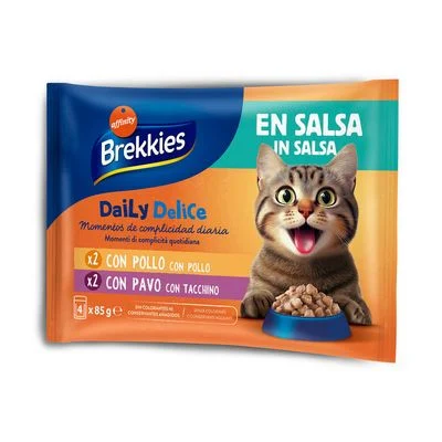 Brekkies Daily Delice 4 x 85 g Pollo y pavo en salsa