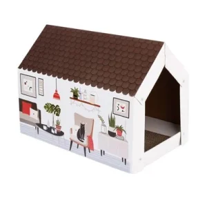 Casita de cartón Home XL Winter con bloque rascador para gatos 58 x 36 x 41 cm (L x An x Al)