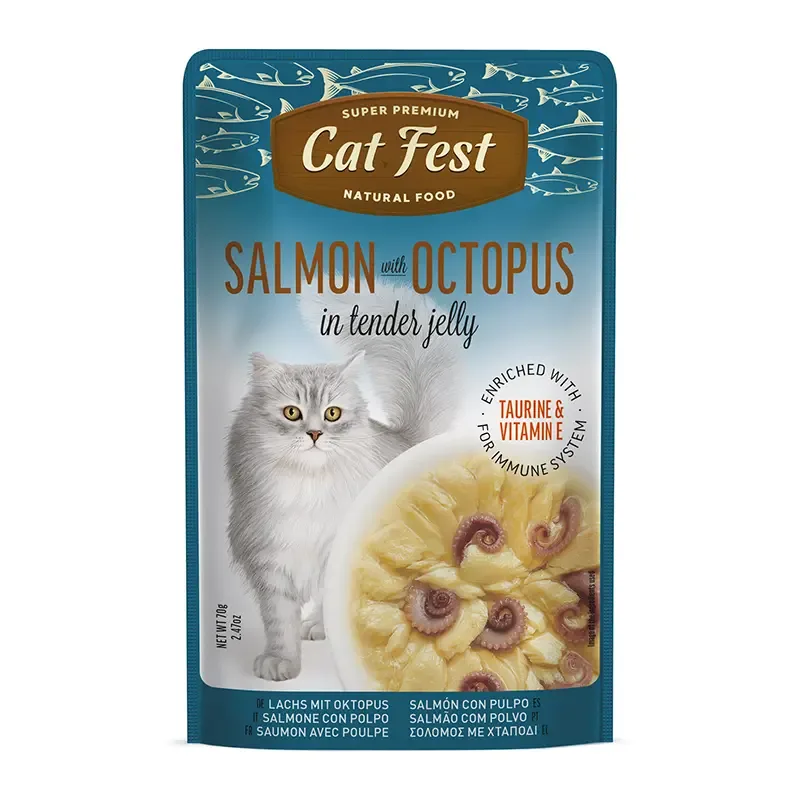 Cat Fest Filetes de Salmón con Pulpo en Gelatina 70 Gr