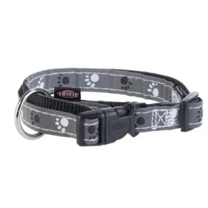 Collar color gris y reflectante para perros Tamaño S-M: ajustable 30 - 45 cm, 15 mm de ancho