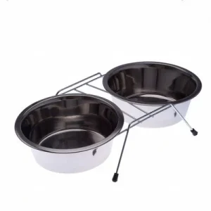 Comedero doble de acero con soporte 2 x 0,35 l, diámetro 13 cm