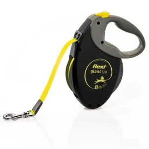 Correa extensible flexi Giant con cinta de 8 m Negro y amarillo neón S/M