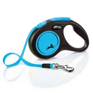 Correa extensible flexi New Neon azul con cinta de 5 m S: hasta 15 kg