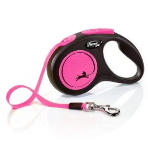 Correa extensible flexi New Neon rosa con cinta de 5 m S: hasta 15 kg