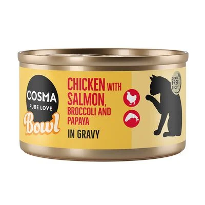 Cosma Bowl 6 x 80 g comida húmeda para gatos Pechuga de pollo con salmón