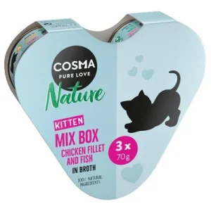 Cosma Nature Kitten Box 3 x 70 g 3 variedades: pollo, pollo y atún, atún y aloe vera